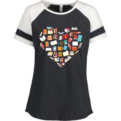 Book Lover Heart Shape Reading Club Librarian Bookworm Gift Premium Enza Ladies Jersey Colorblock Tee