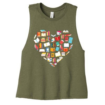 Book Lover Heart Shape Reading Club Librarian Bookworm Gift Premium Women's Racerback Cropped Tank