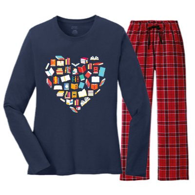 Book Lover Heart Shape Reading Club Librarian Bookworm Gift Premium Women's Long Sleeve Flannel Pajama Set 