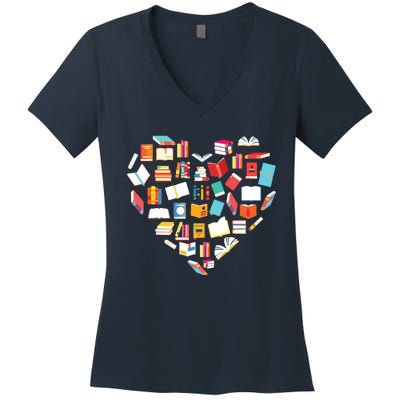 Book Lover Heart Shape Reading Club Librarian Bookworm Gift Premium Women's V-Neck T-Shirt