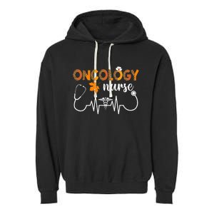 Boho Leopard Heartbeat Oncology Nurse Fall Thanksgiving Garment-Dyed Fleece Hoodie