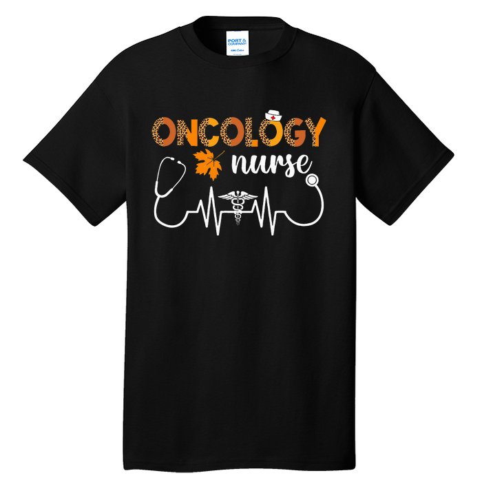 Boho Leopard Heartbeat Oncology Nurse Fall Thanksgiving Tall T-Shirt