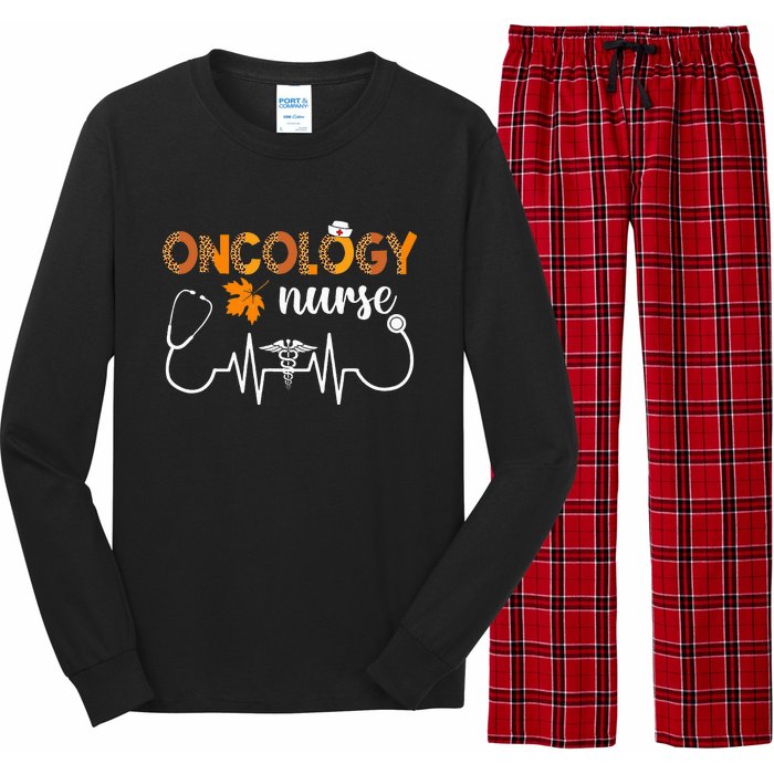 Boho Leopard Heartbeat Oncology Nurse Fall Thanksgiving Long Sleeve Pajama Set