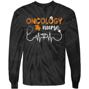 Boho Leopard Heartbeat Oncology Nurse Fall Thanksgiving Tie-Dye Long Sleeve Shirt