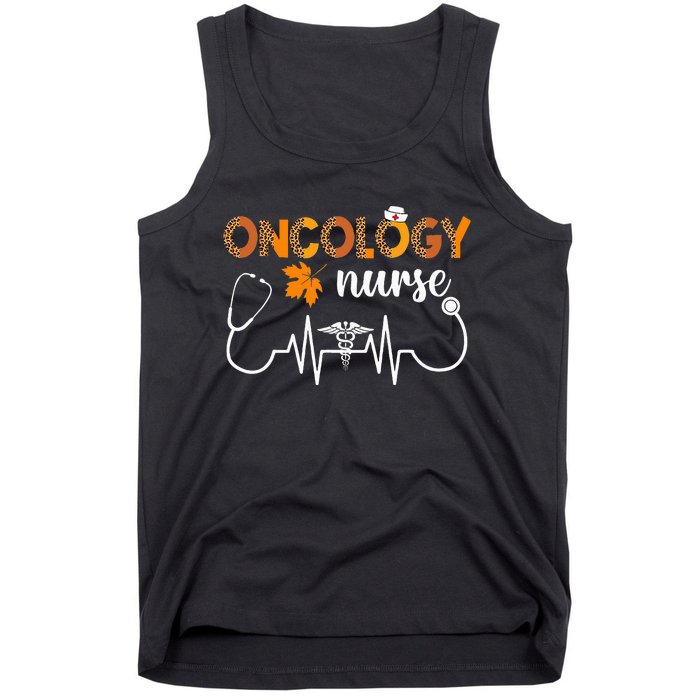 Boho Leopard Heartbeat Oncology Nurse Fall Thanksgiving Tank Top