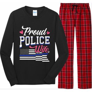 Blue Line Heart Design Wife Of Police Proud Usa Meaningful Gift Long Sleeve Pajama Set