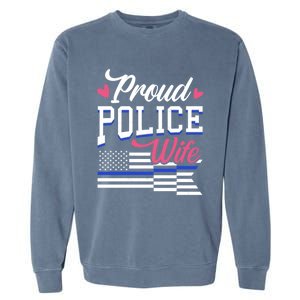 Blue Line Heart Design Wife Of Police Proud Usa Meaningful Gift Garment-Dyed Sweatshirt