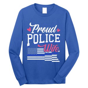 Blue Line Heart Design Wife Of Police Proud Usa Meaningful Gift Long Sleeve Shirt