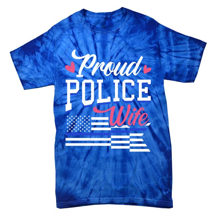 Blue Line Heart Design Wife Of Police Proud Usa Meaningful Gift Tie-Dye T-Shirt