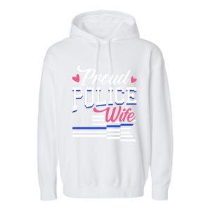 Blue Line Heart Design Wife Of Police Proud Usa Meaningful Gift Garment-Dyed Fleece Hoodie