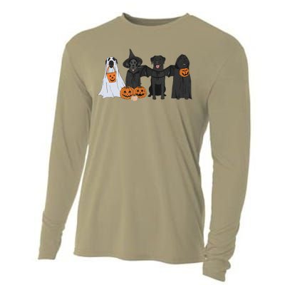 Black Labrador Halloween Ghost Pumpkin Gift Cooling Performance Long Sleeve Crew