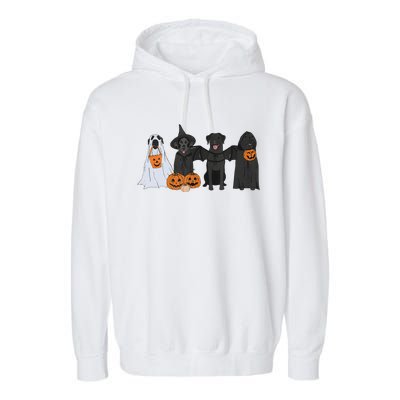 Black Labrador Halloween Ghost Pumpkin Gift Garment-Dyed Fleece Hoodie