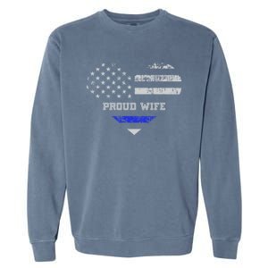 Blue Line Heart Design Wife Of Police Proud Usa Meaningful Gift Garment-Dyed Sweatshirt