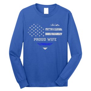 Blue Line Heart Design Wife Of Police Proud Usa Meaningful Gift Long Sleeve Shirt