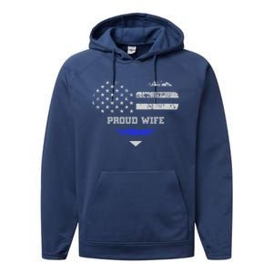 Blue Line Heart Design Wife Of Police Proud Usa Meaningful Gift Performance Fleece Hoodie