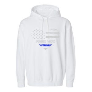 Blue Line Heart Design Wife Of Police Proud Usa Meaningful Gift Garment-Dyed Fleece Hoodie