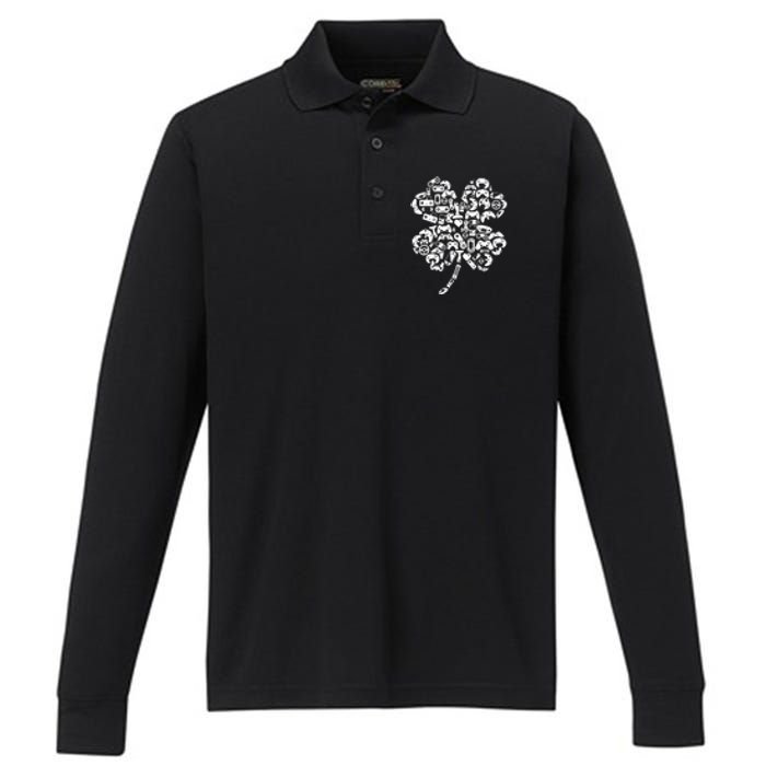 Boys Gamer Gift Game Shamrock St Patricks Day Irish Boy Kids Performance Long Sleeve Polo