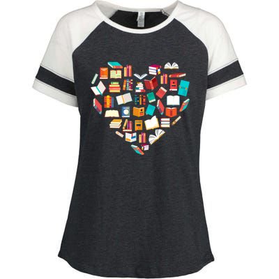 Book Lover Heart Shape Reading Club Librarian Bookworm Gift Enza Ladies Jersey Colorblock Tee