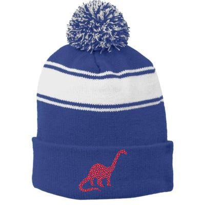 Brontosaurus Lover Heart Shape Brontosaurus Valentine's Day Cool Gift Stripe Pom Pom Beanie