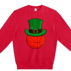 Basketball Leprechaun Hat St Patricks Day Lucky Irish Premium Crewneck Sweatshirt