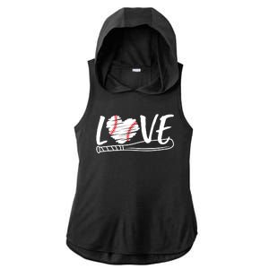 Baseball Love Heart Summer Sport Ladies PosiCharge Tri-Blend Wicking Draft Hoodie Tank