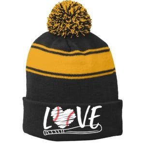 Baseball Love Heart Summer Sport Stripe Pom Pom Beanie