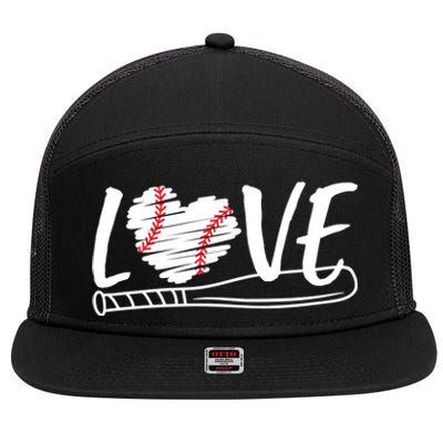 Baseball Love Heart Summer Sport 7 Panel Mesh Trucker Snapback Hat