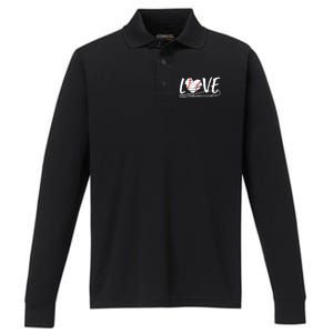 Baseball Love Heart Summer Sport Performance Long Sleeve Polo