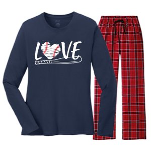 Baseball Love Heart Summer Sport Women's Long Sleeve Flannel Pajama Set 