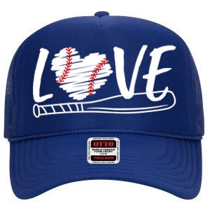 Baseball Love Heart Summer Sport High Crown Mesh Back Trucker Hat