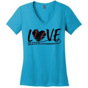 Baseball Love Heart Summer Sport Women's V-Neck T-Shirt