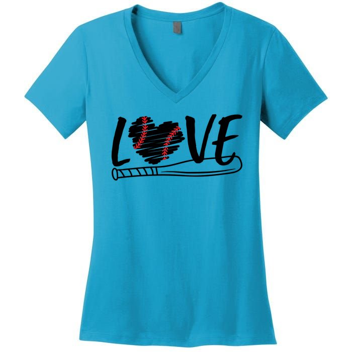 Baseball Love Heart Summer Sport Women's V-Neck T-Shirt