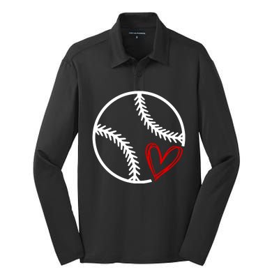 Baseball Lovers Heart Silk Touch Performance Long Sleeve Polo