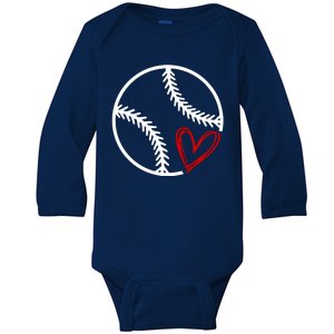 Baseball Lovers Heart Baby Long Sleeve Bodysuit