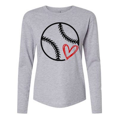 Baseball Lovers Heart Womens Cotton Relaxed Long Sleeve T-Shirt