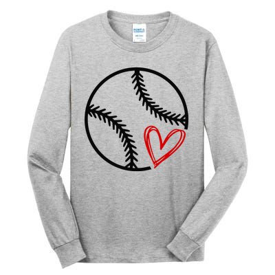 Baseball Lovers Heart Tall Long Sleeve T-Shirt