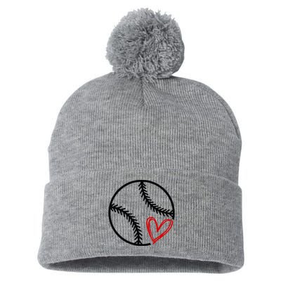 Baseball Lovers Heart Pom Pom 12in Knit Beanie