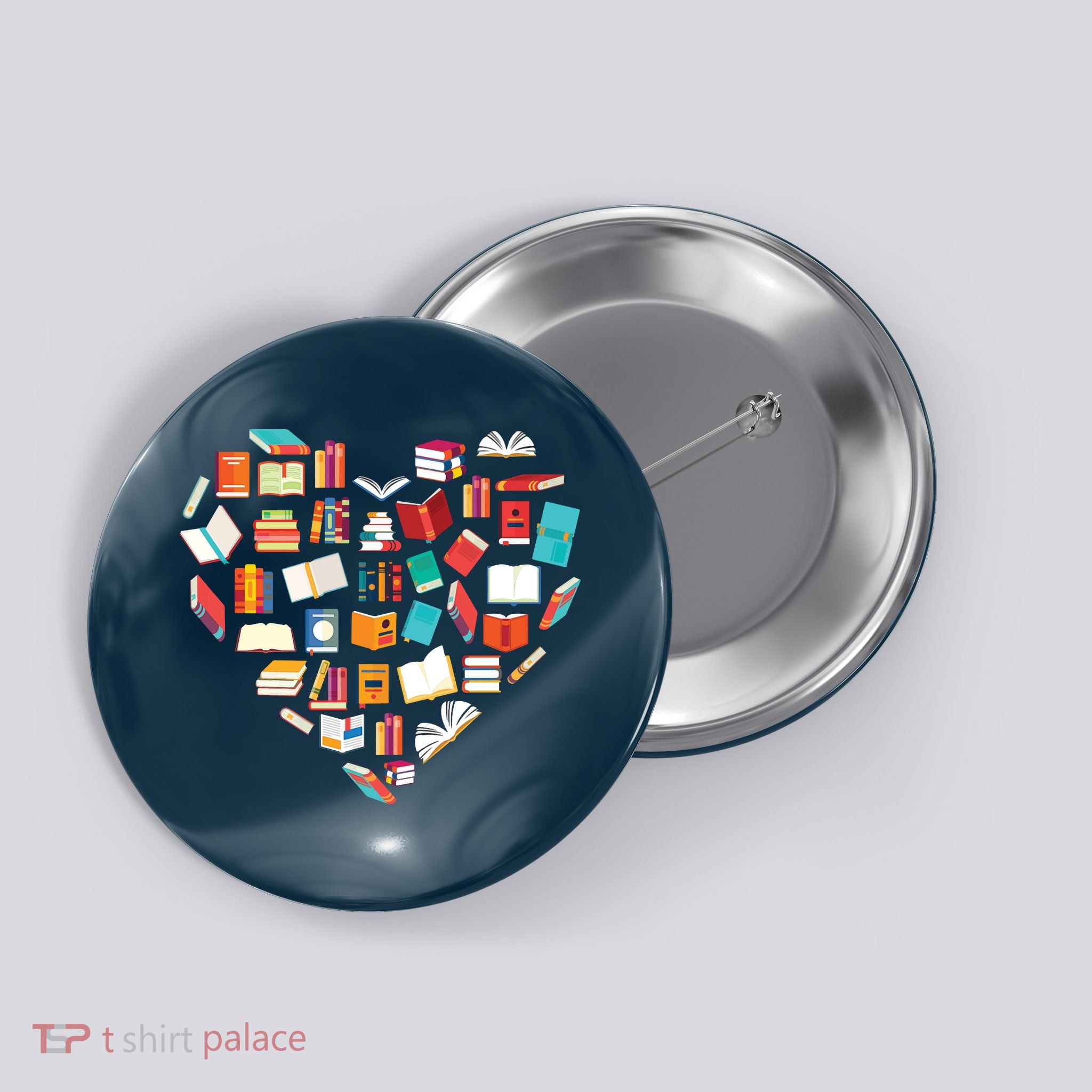 Book Lover Heart Shape Reading Club Librarian Bookworm Button