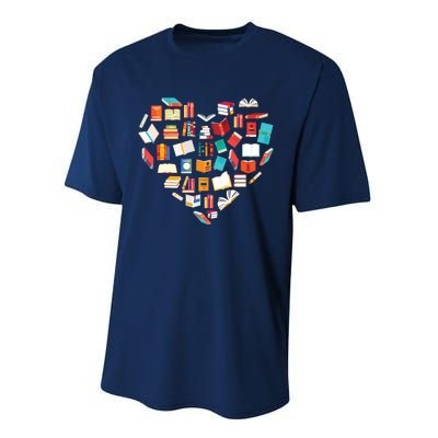 Book Lover Heart Shape Reading Club Librarian Bookworm Performance Sprint T-Shirt