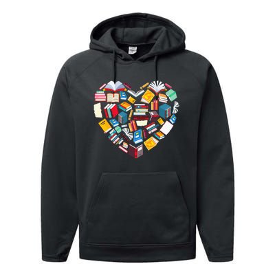 Book Lover Heart Shape Reading Club Librarian Library Gifts Performance Fleece Hoodie