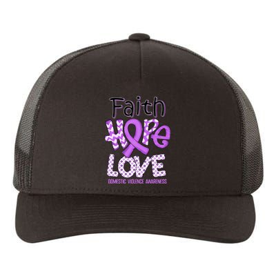 Believe Love Hope Purple Ribbon Domestic Violence Awareness Yupoong Adult 5-Panel Trucker Hat