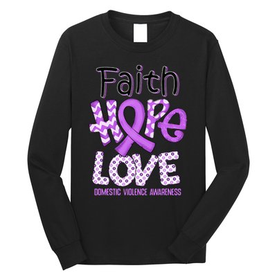 Believe Love Hope Purple Ribbon Domestic Violence Awareness Long Sleeve Shirt