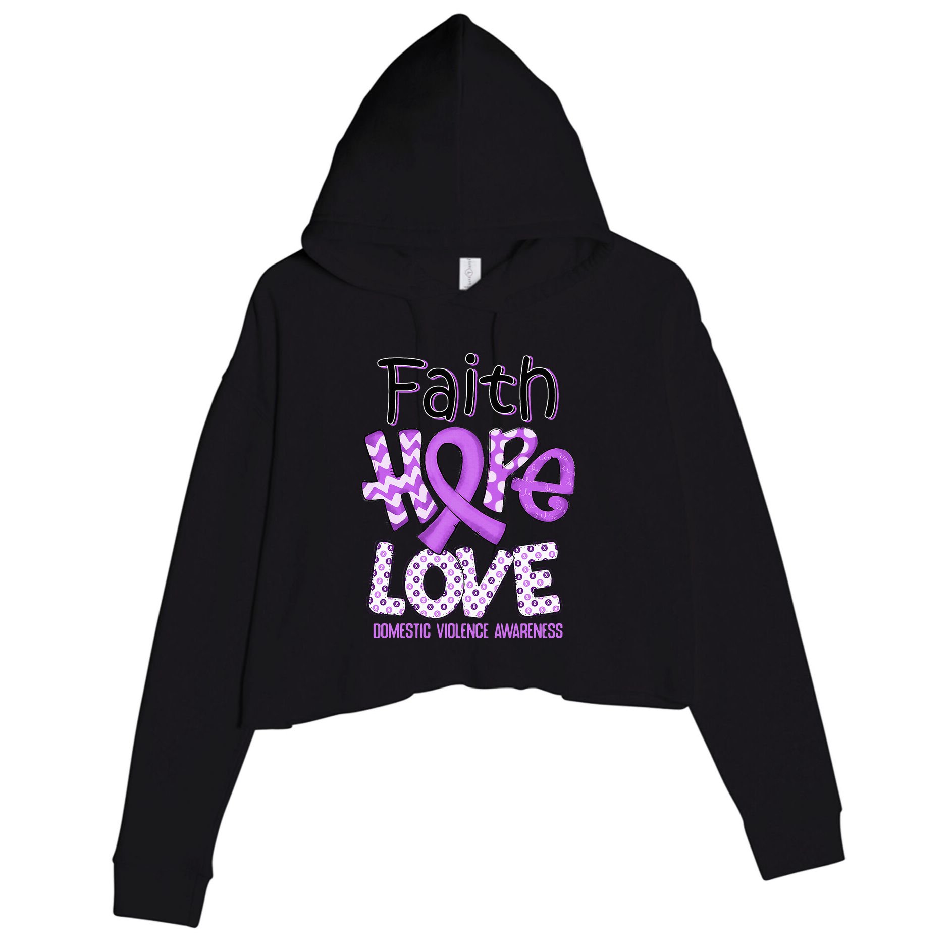 Believe Love Hope Purple Ribbon Domestic Violence Awareness Crop Fleece Hoodie