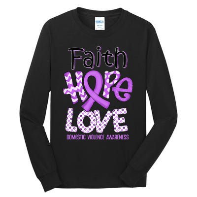 Believe Love Hope Purple Ribbon Domestic Violence Awareness Tall Long Sleeve T-Shirt