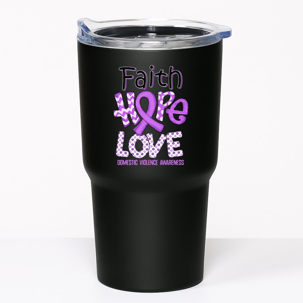 Believe Love Hope Purple Ribbon Domestic Violence Awareness Tumbler