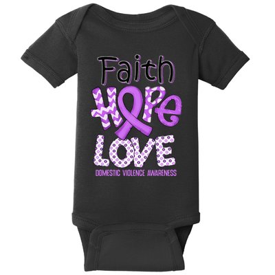 Believe Love Hope Purple Ribbon Domestic Violence Awareness Baby Bodysuit