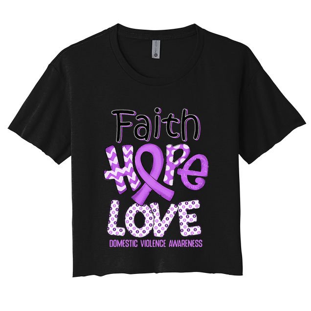 Believe Love Hope Purple Ribbon Domestic Violence Awareness Crop Top