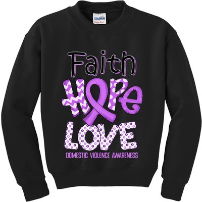 Believe Love Hope Purple Ribbon Domestic Violence Awareness Kids Sweatshirt