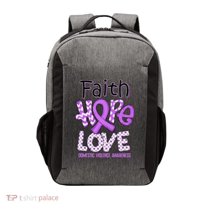 Believe Love Hope Purple Ribbon Domestic Violence Awareness Vector Backpack