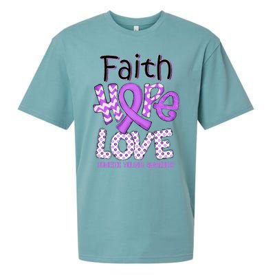 Believe Love Hope Purple Ribbon Domestic Violence Awareness Sueded Cloud Jersey T-Shirt